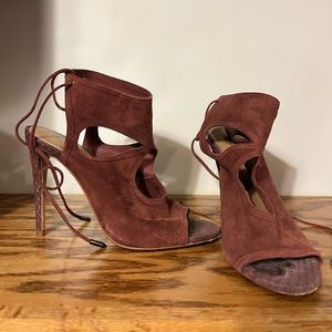 Aquazzura Brown Suede Snakeskin Cutout Heels